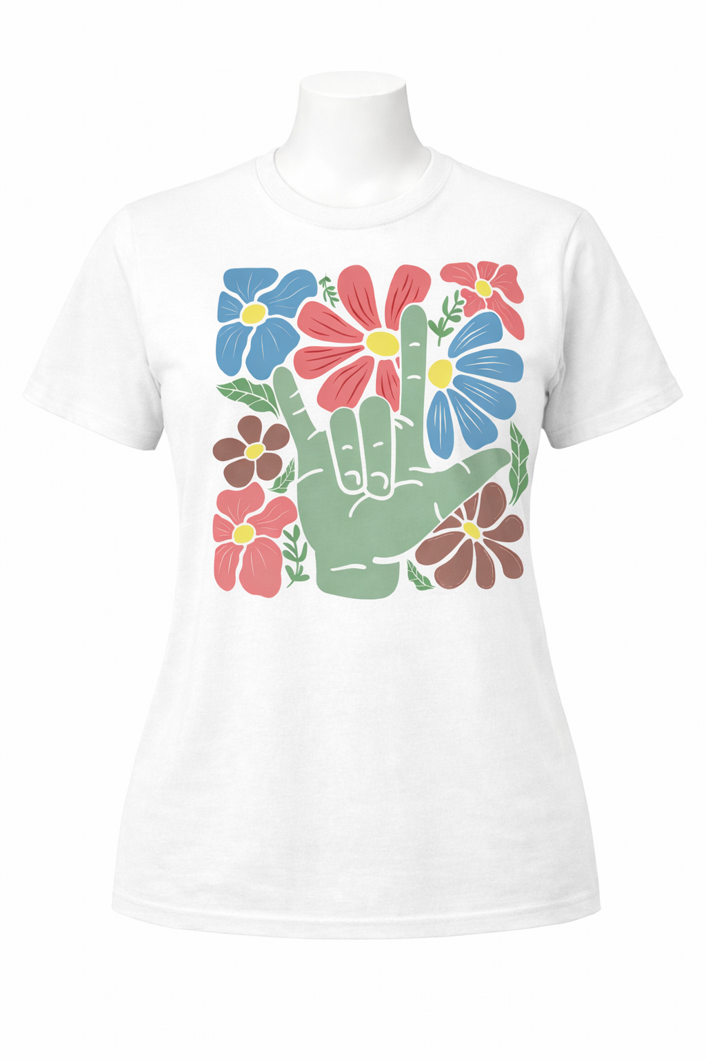 T-Shirt ASL “Love” – Floral / Chandail LSQ/ASL Unisexe – Alexia Rose Boutique
